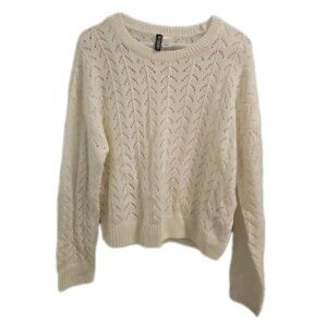 H&M Divided Women Crop Top Off White Lightweight Pullover Crochet Sweater Small